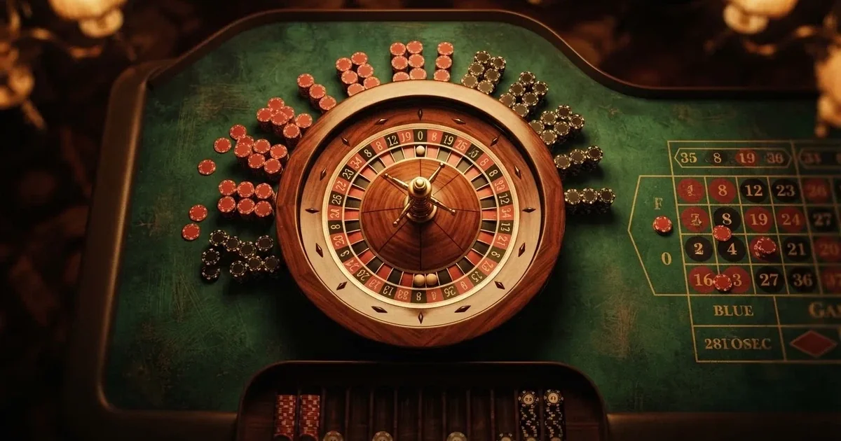 Oplyst spillebord med kort, set ovenfra — bedste roulette casinoer