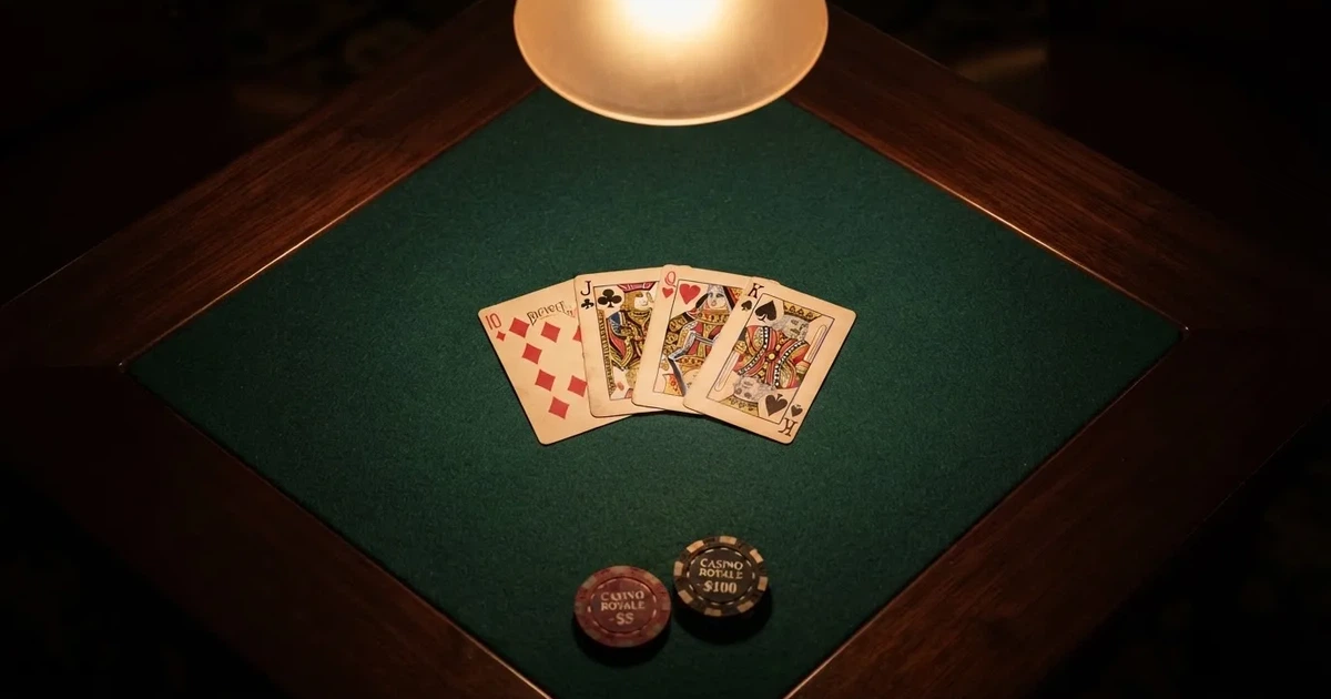 Oplyst spillebord med kort, set ovenfra — casino med högst rtp