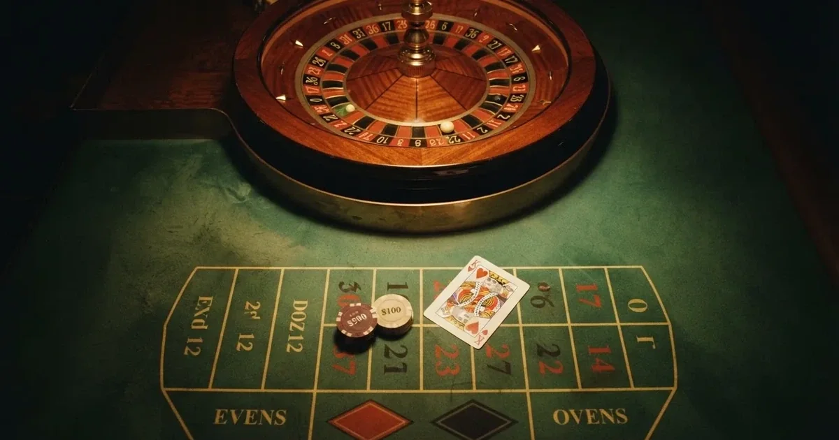 Oplyst spillebord med kort, set ovenfra — dansk live roulette